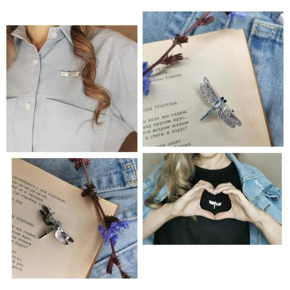 GEM'S BALLET Blue Topaz Dragonfly Brooch