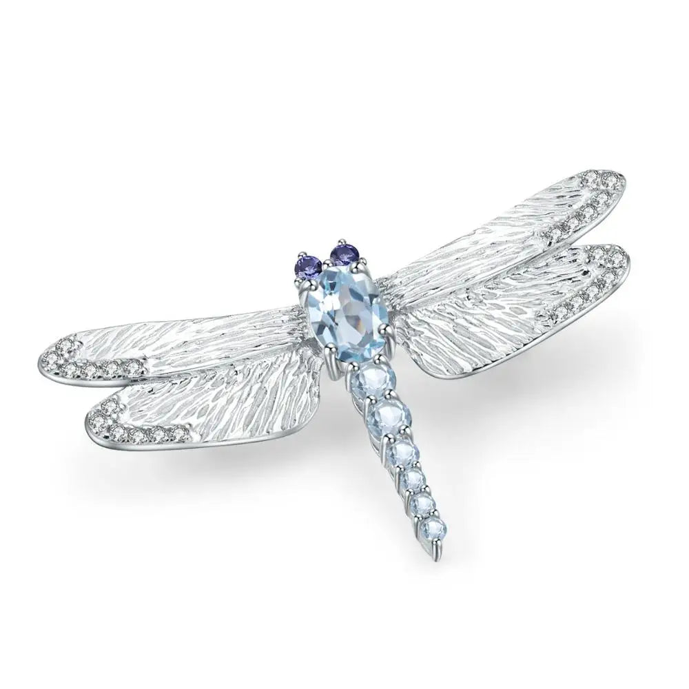 GEM'S BALLET Blue Topaz Dragonfly Brooch