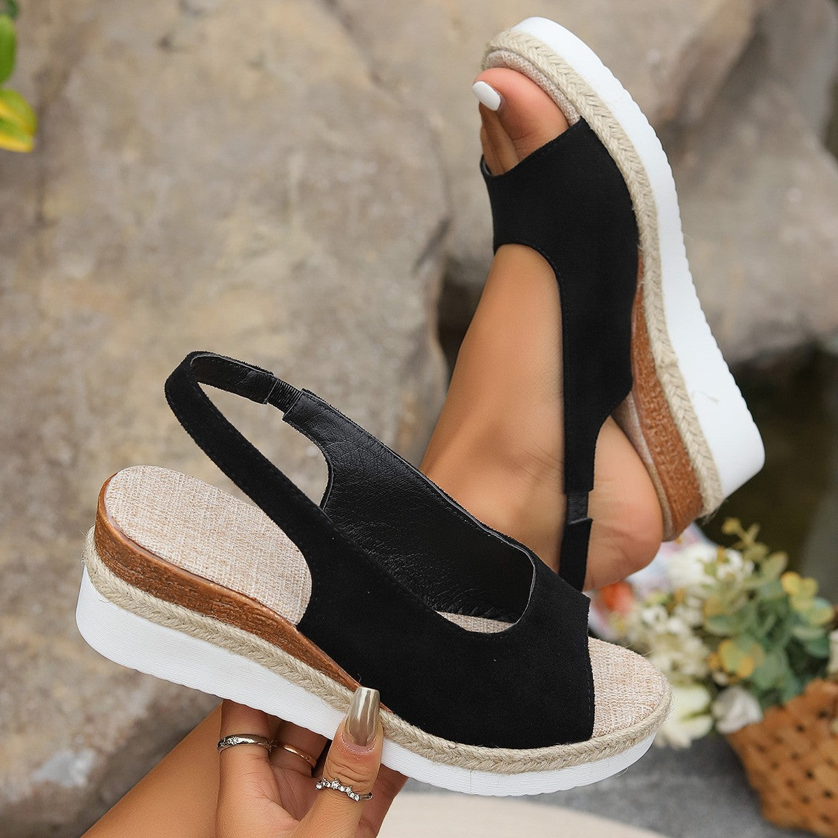 Plus Size Hemp Rope Wedge Sandals