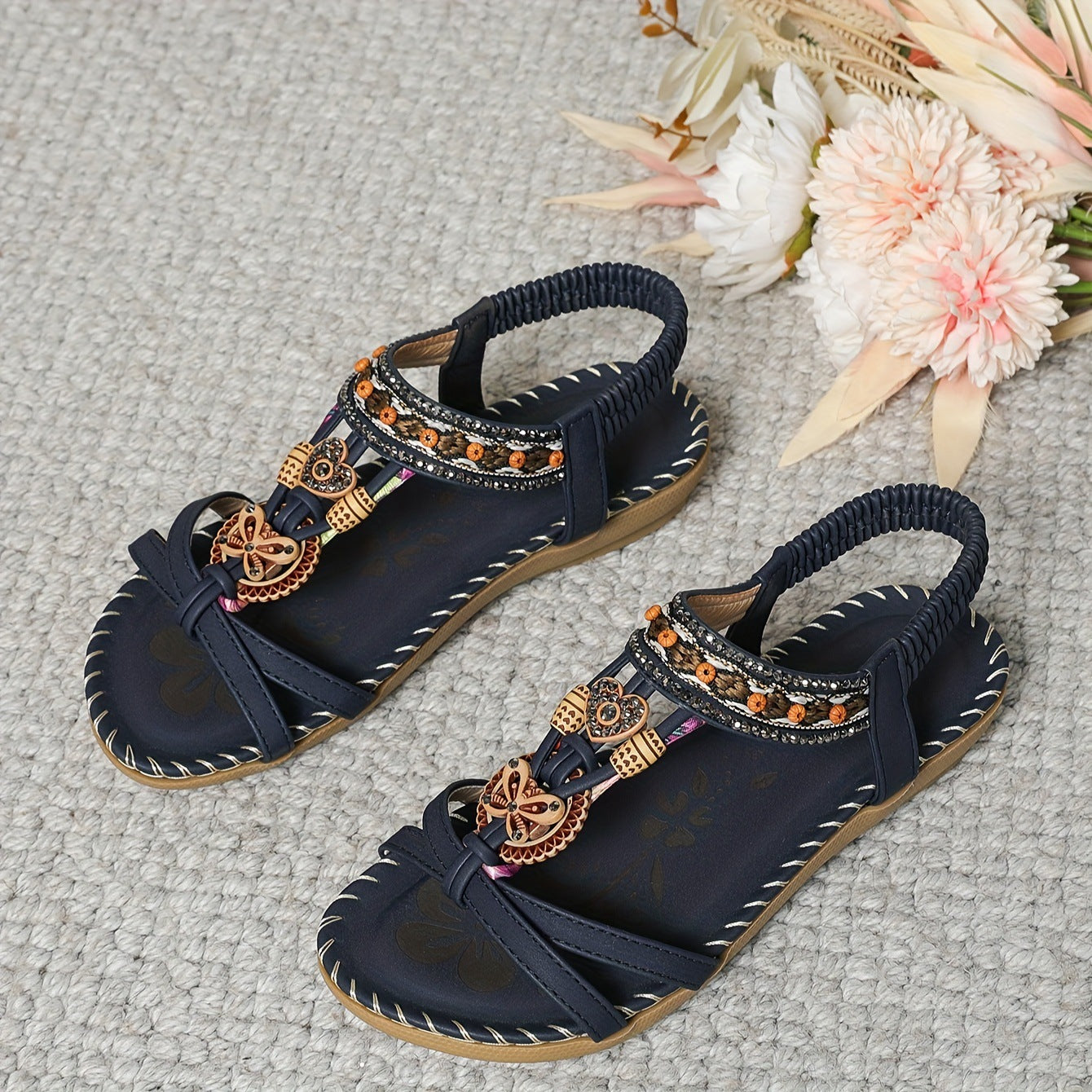 Bohemian Flower Thong Flat Sandals