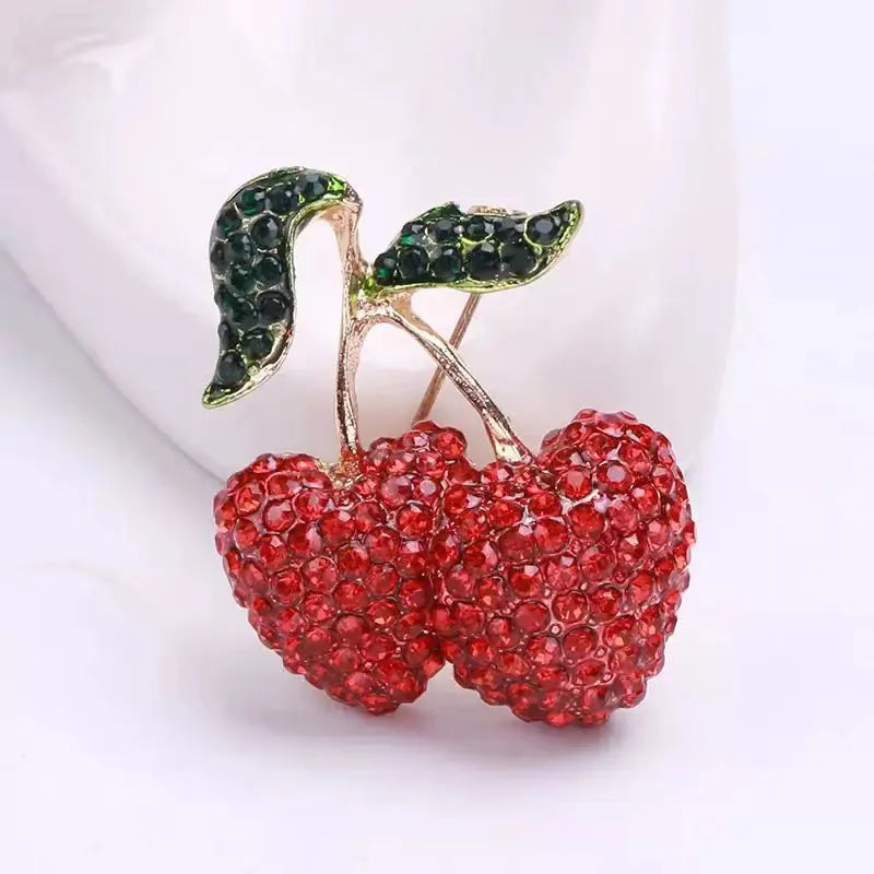 Red Cherry Crystal Rhinestone Brooch