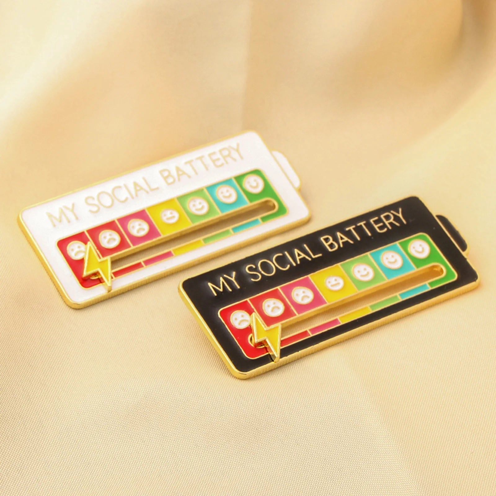Enamel Mood Battery Brooch Pin Set