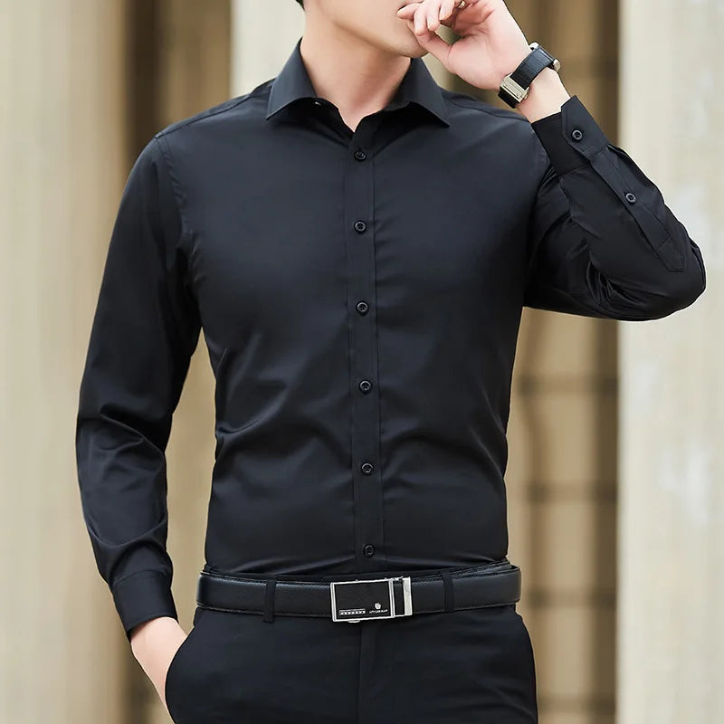 Plus Size Men’s Solid Long Sleeve Shirt