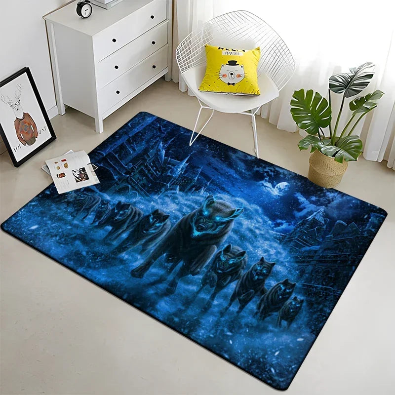 Wolf Moon Pattern Non-Slip Area Rug
