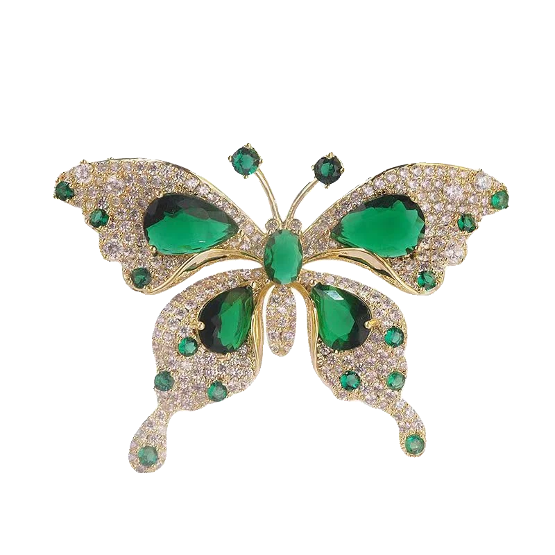 Retro Green Emerald Butterfly Brooch