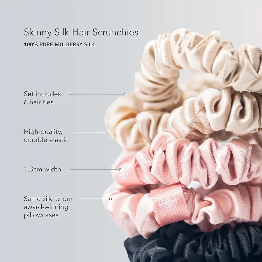 25 Momme Silk Skinny Scrunchies – 6 Pk
