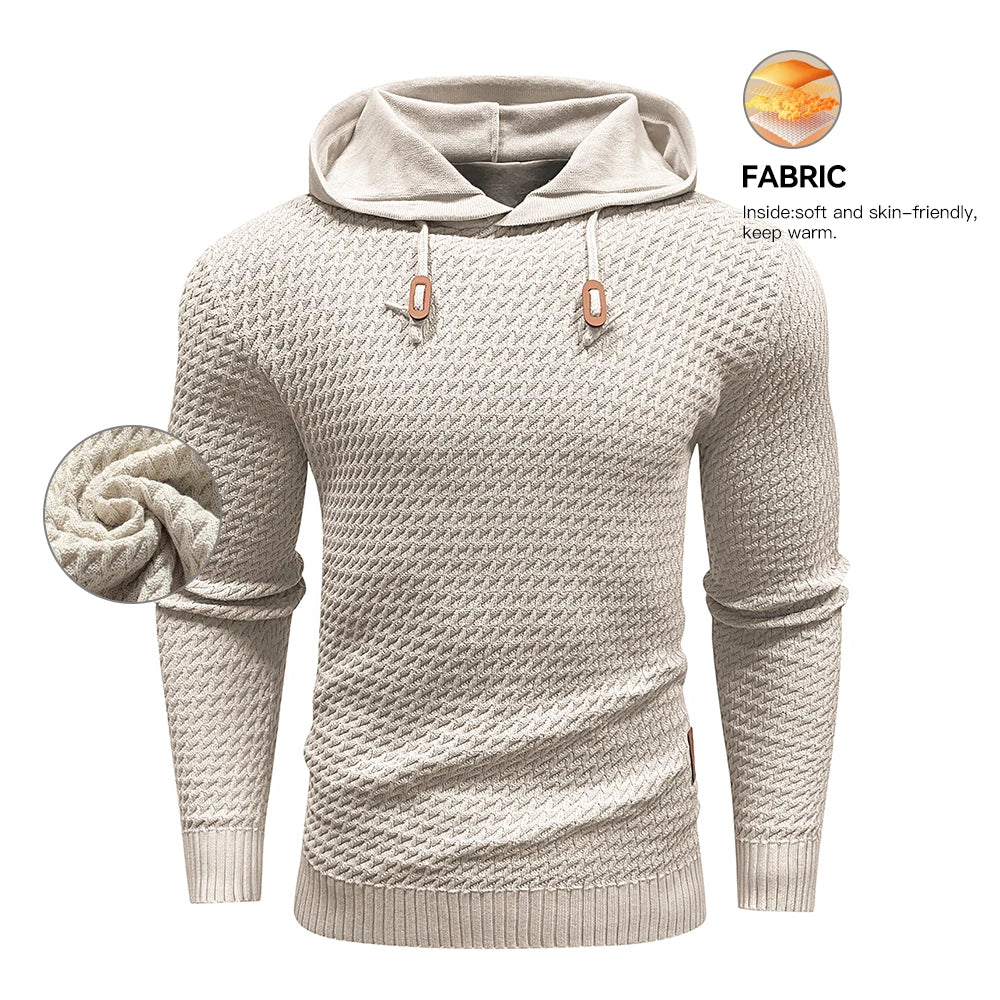 Men’s Black Ribbed Knit Casual Hoodie