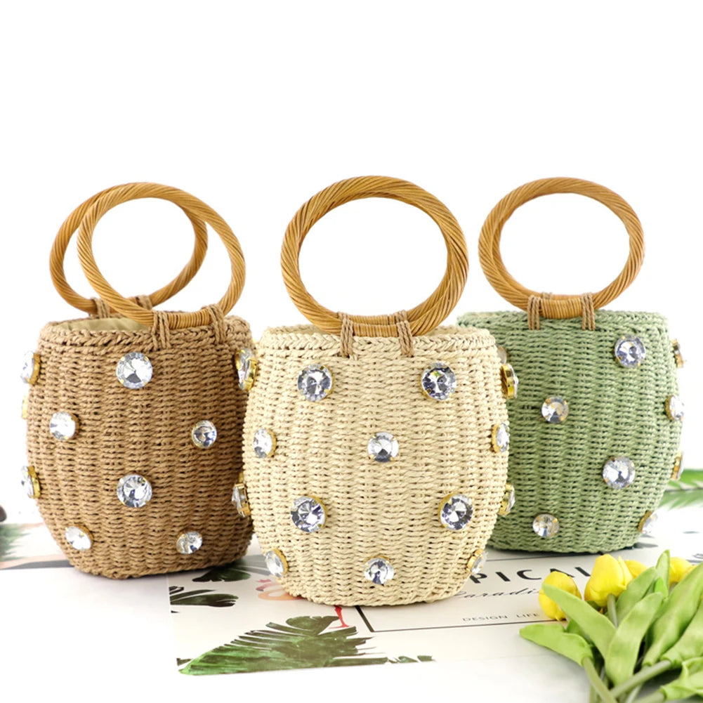 Women’s Rhinestone Woven Tote Bag