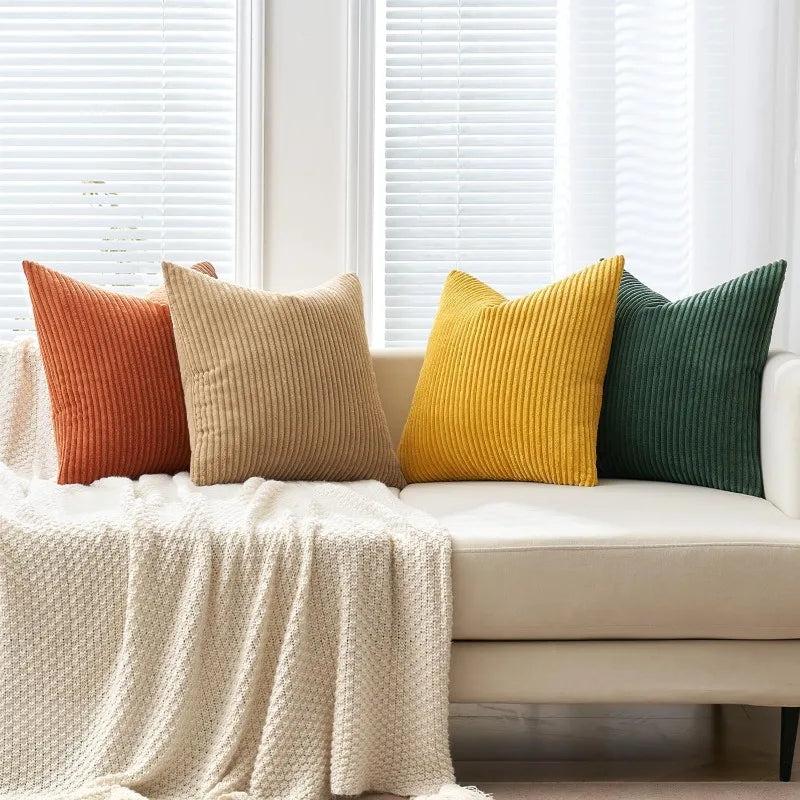 Green-Rust Corduroy Pillow Covers Set 4