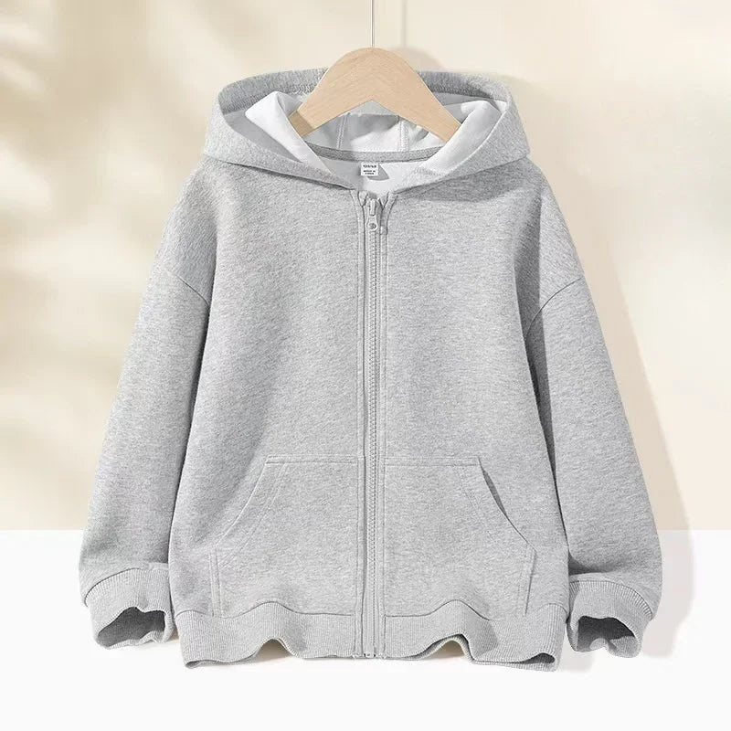Kids Solid Color Zip Hoodie 2025