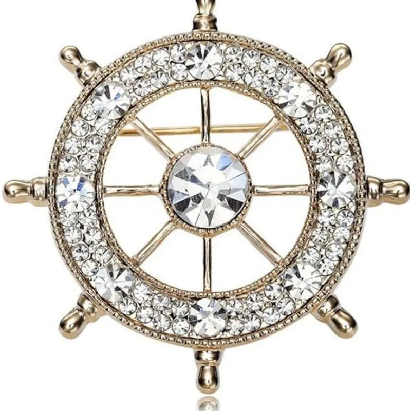 Navy Style Diamond Rudder Brooch