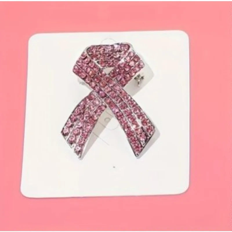 2pc Full Diamond Pink Ribbon Brooch