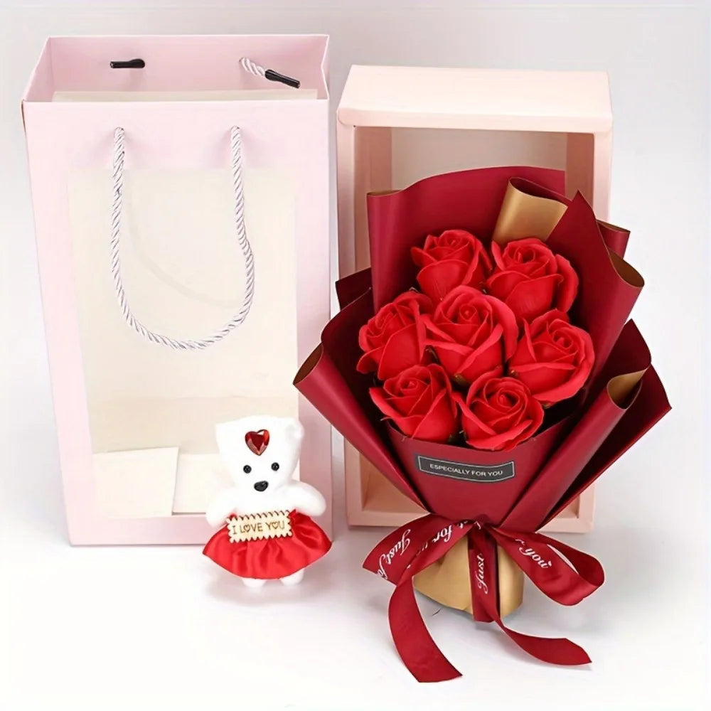 Valentine’s Day Rose Bouquet with Teddy Bear Gift
