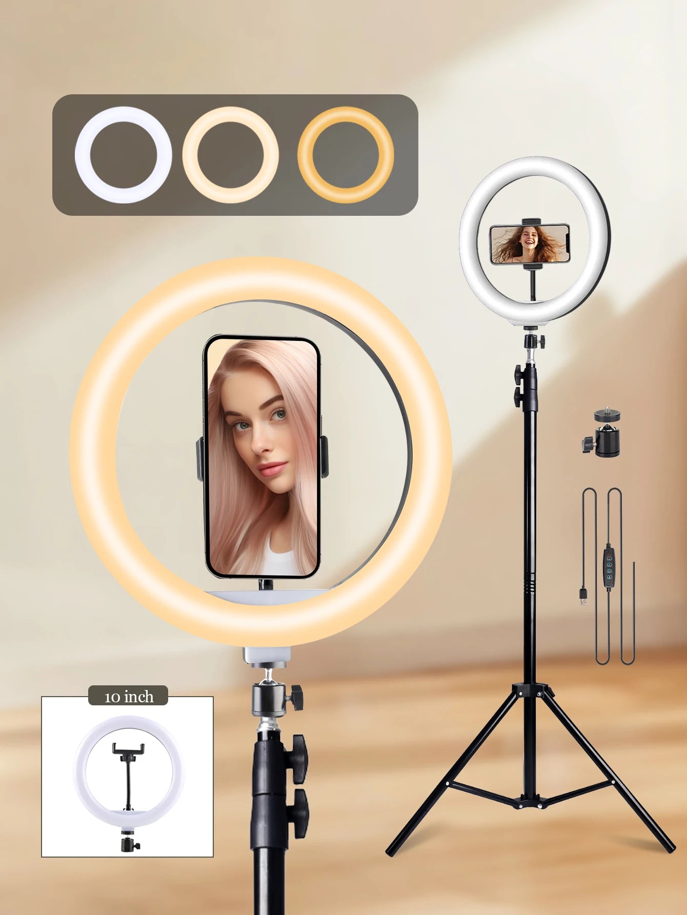10'' LED-Ringlicht mit 160cm Stativ