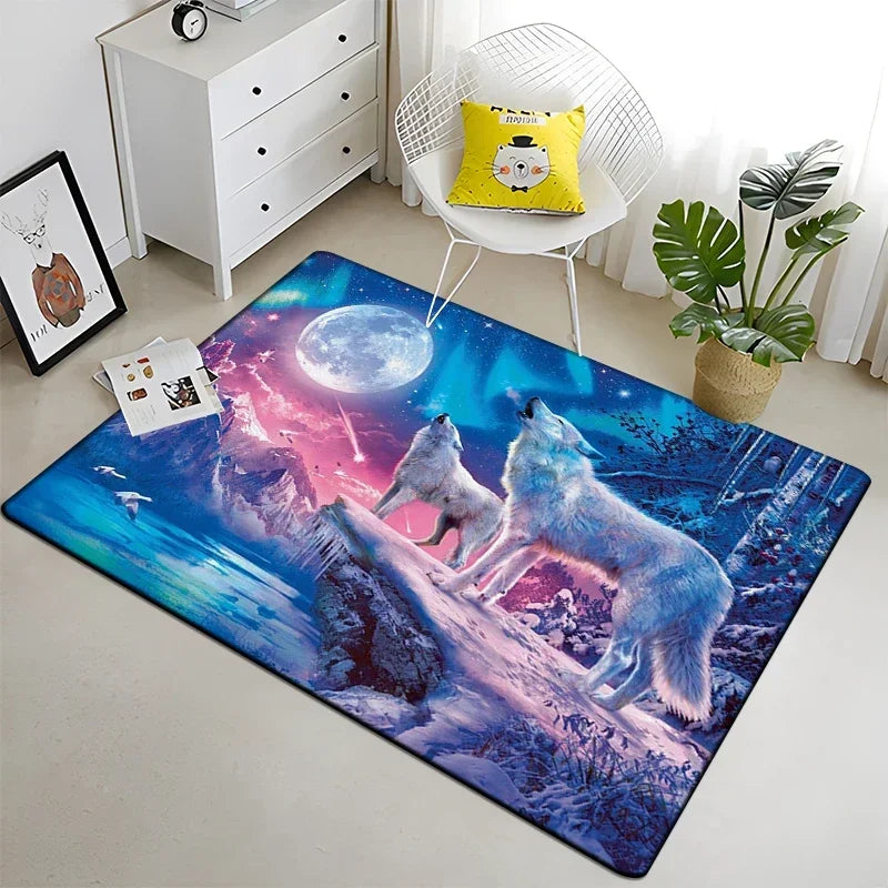 Wolf Moon Pattern Non-Slip Area Rug