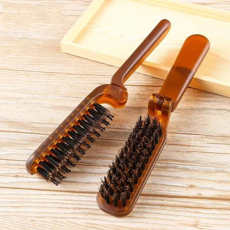 Foldable Boar Bristle Hair Brush Comb