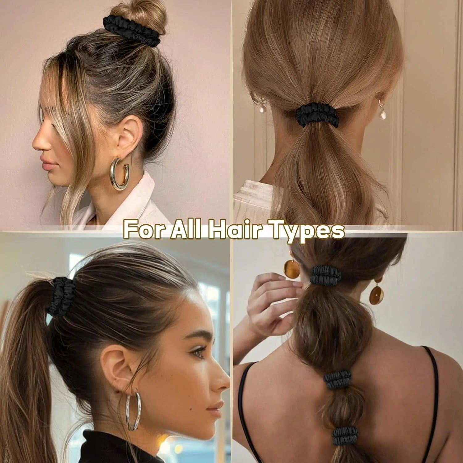 Black Mulberry Silk Scrunchies – 4 Pack