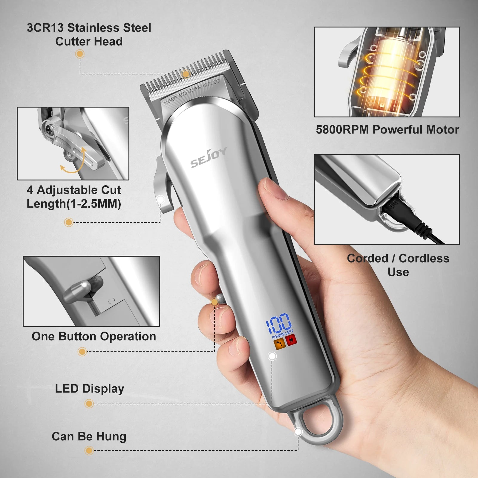 Sejoy Pro Cordless Hair Clipper Kit