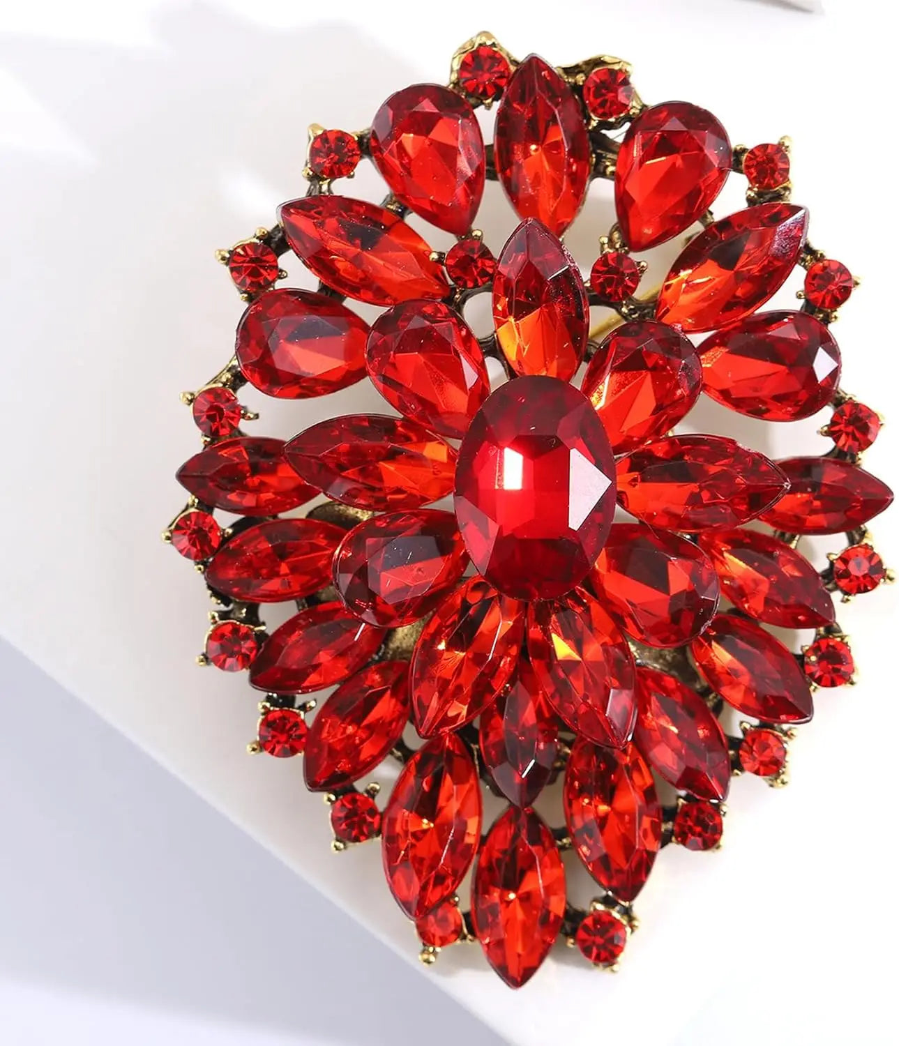 Premium Crystal Oval Flower Brooch