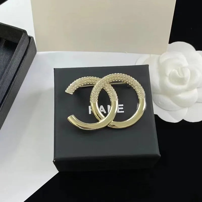 Elegant Half Diamond Double C Brooch