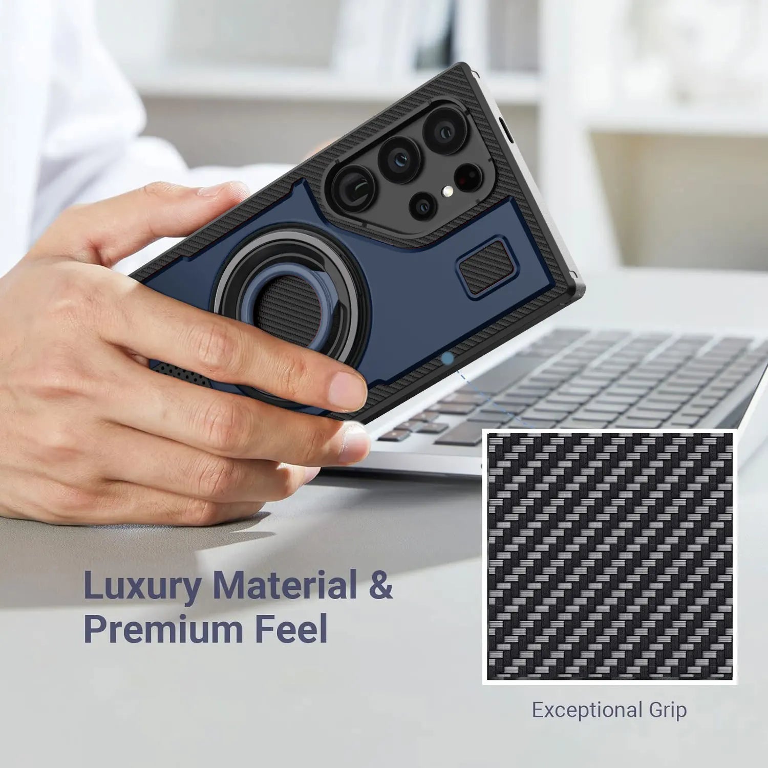 Galaxy S22 Ultra Case – Blue Kickstand Rugged