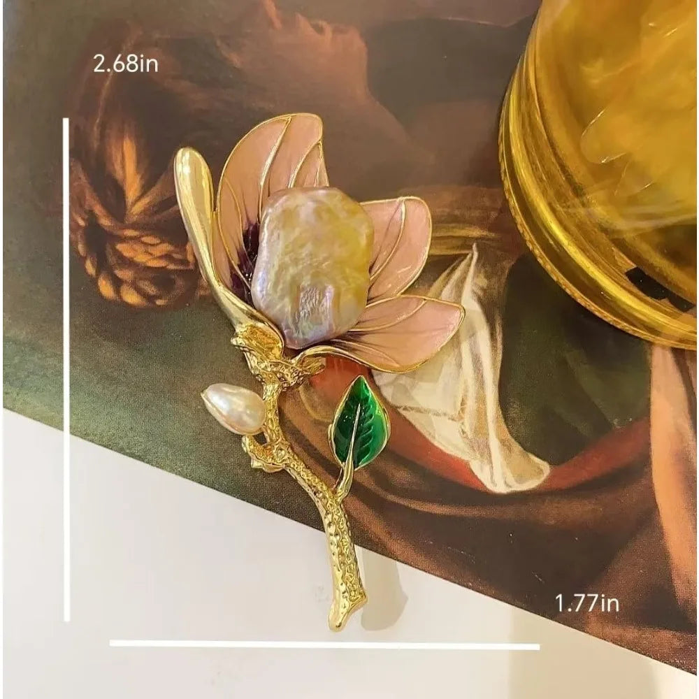 Handmade Gold Rose Brooch with Pearls