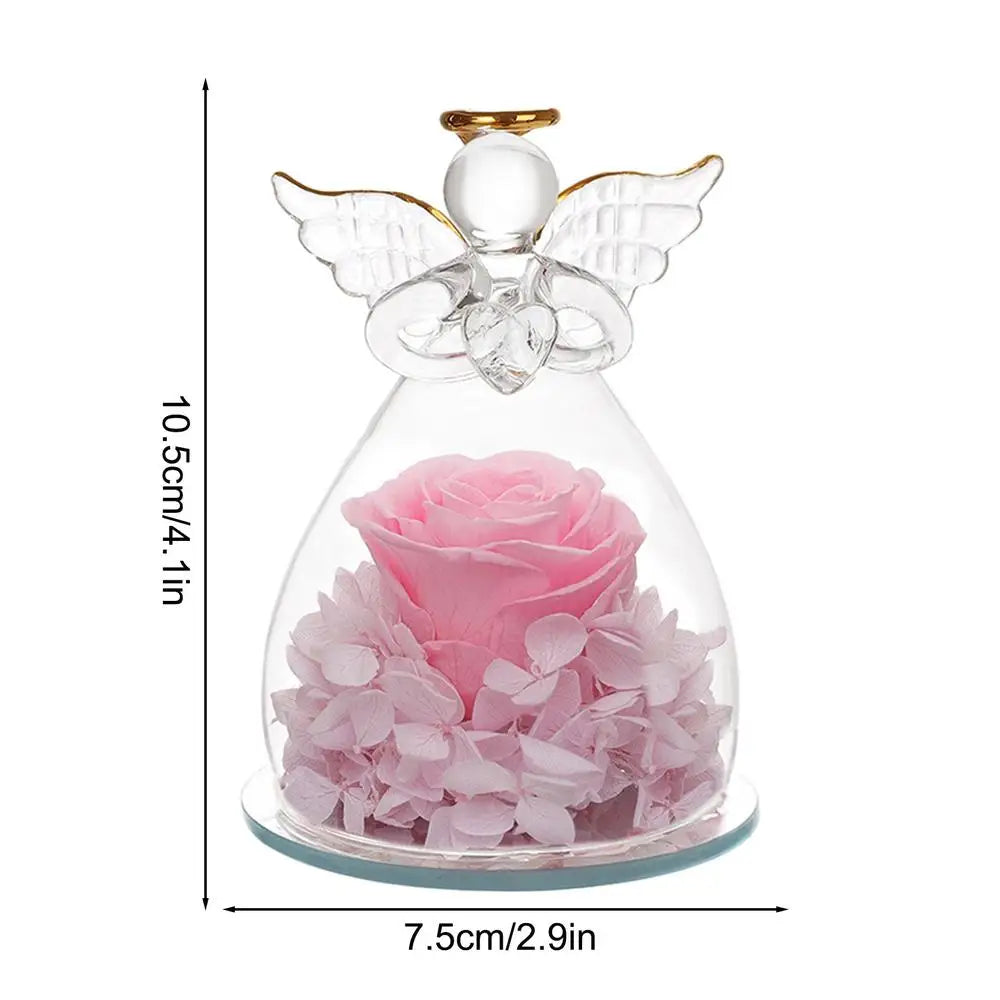 Eternal Angel Rose Figurine in Glass Dome