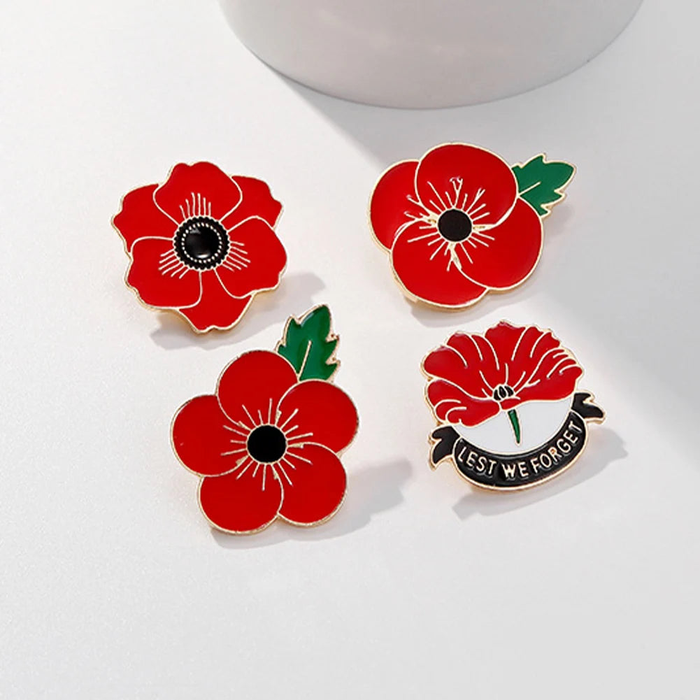 Red Poppy Rose Flower Lapel Pins