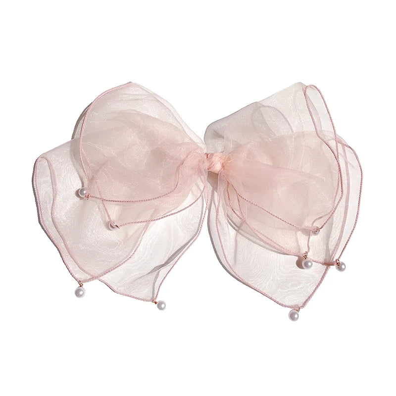 Korean Pearl Bow Silk Mesh Hairbands