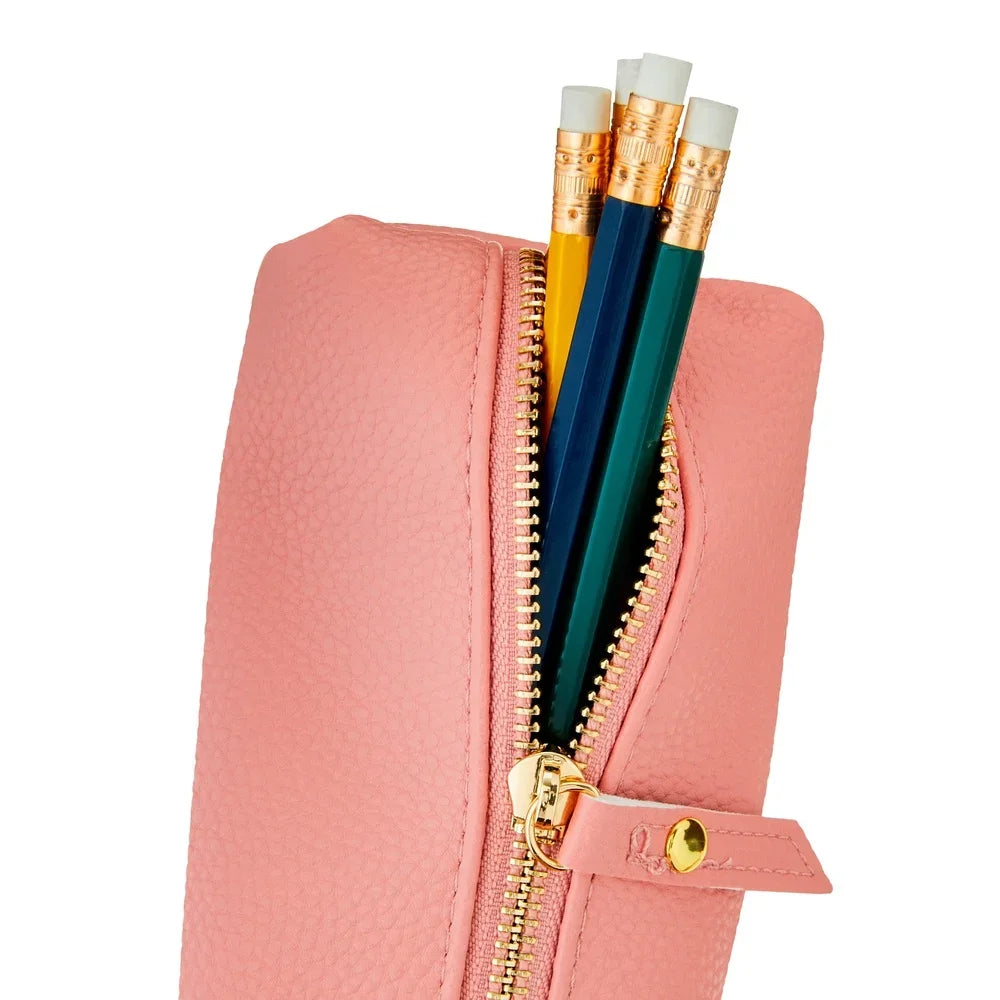 Simulated Leather Pencil Case Gold Zip