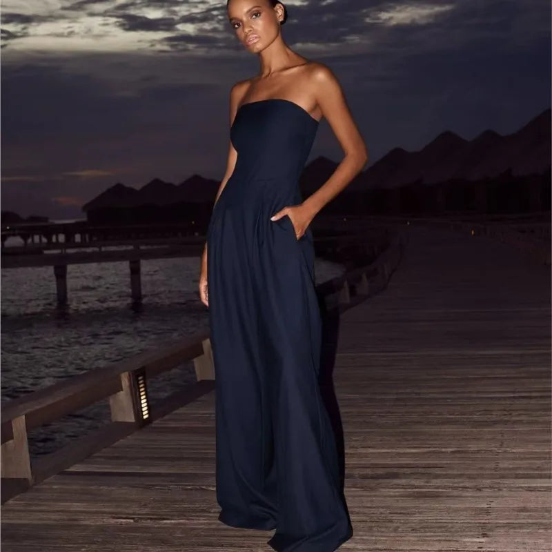 Y2K Trägerloser Sommer-Jumpsuit mit weitem Bein