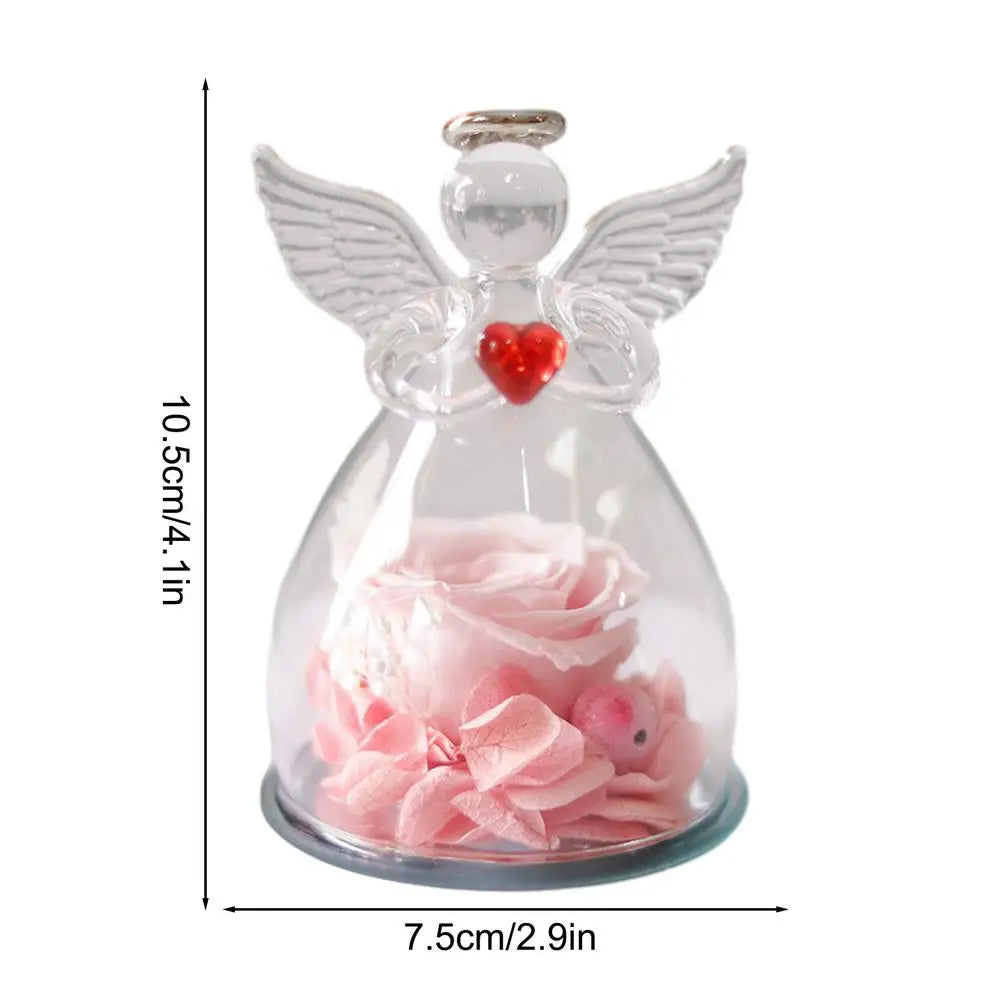 Eternal Angel Rose Figurine in Glass Dome