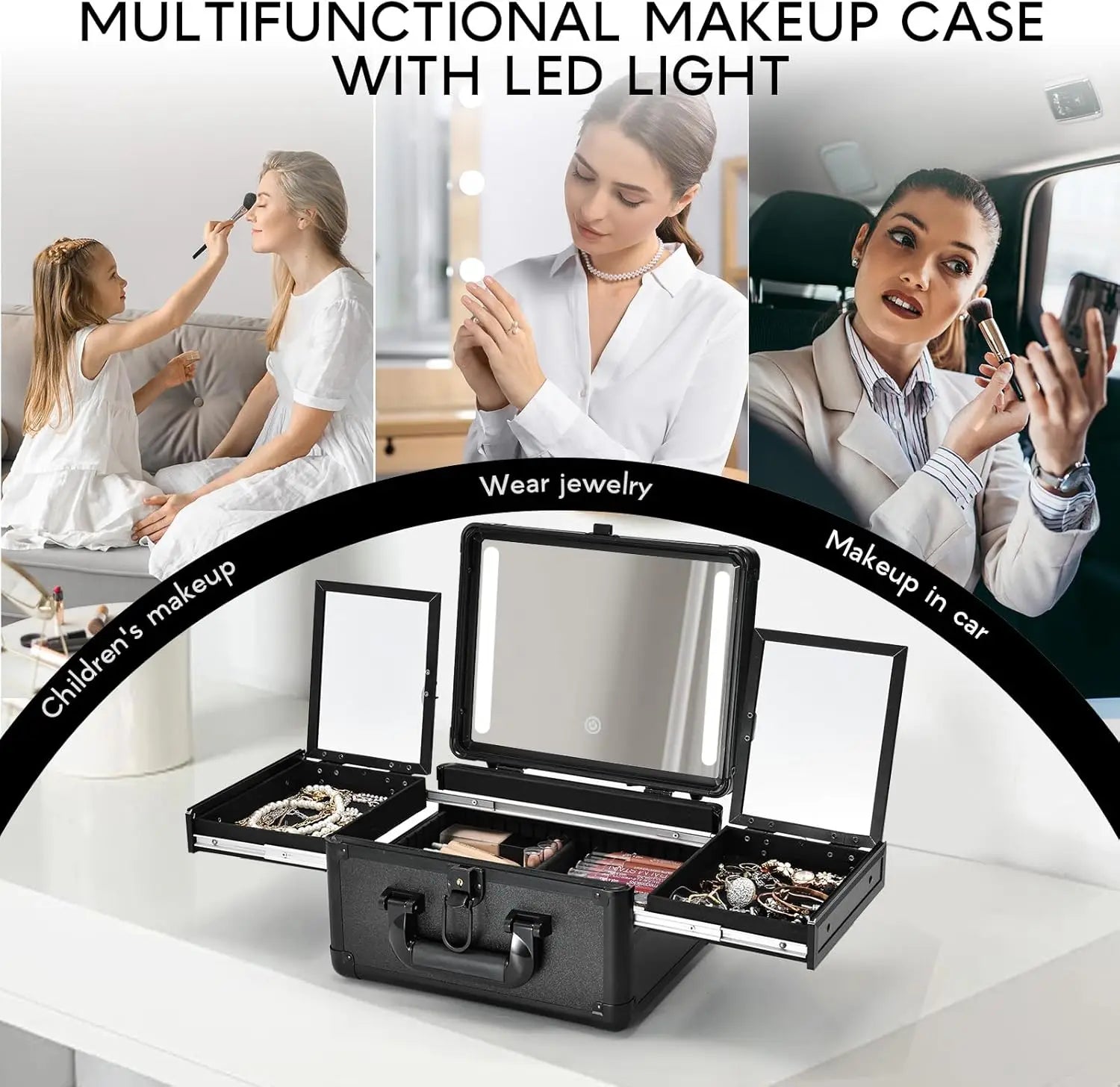 Makeup Case with LED Mirror Organizer