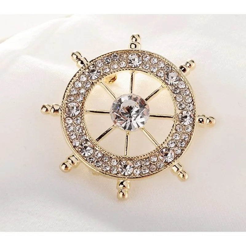 Navy Style Diamond Rudder Brooch