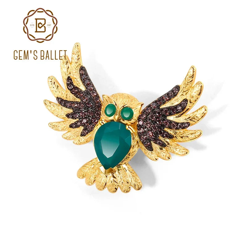 GEM'S BALLET Silver Owl Brooch Pin