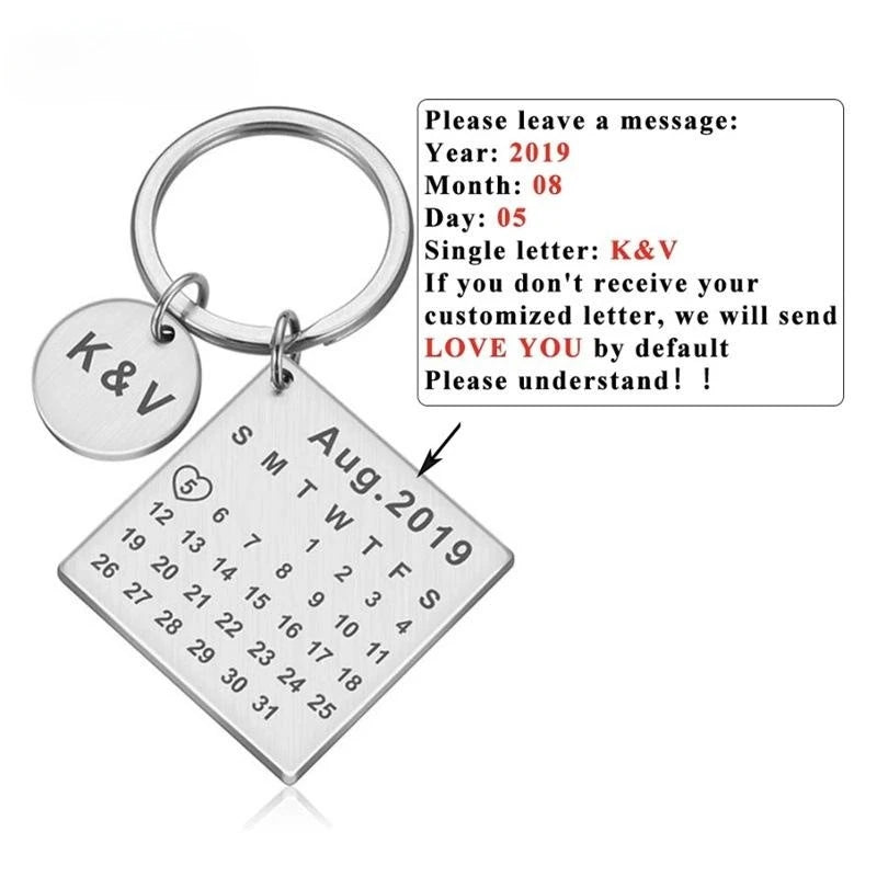 Custom Engraved Calendar Heart Keychain