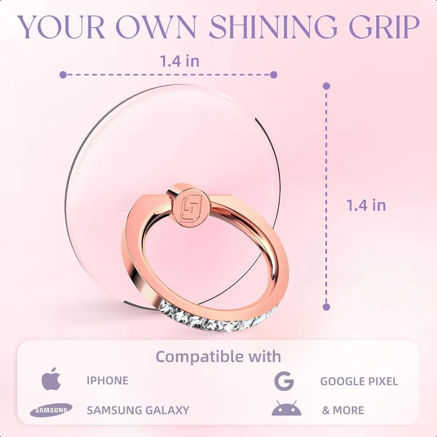 Clear Diamond Phone Ring Holder Set