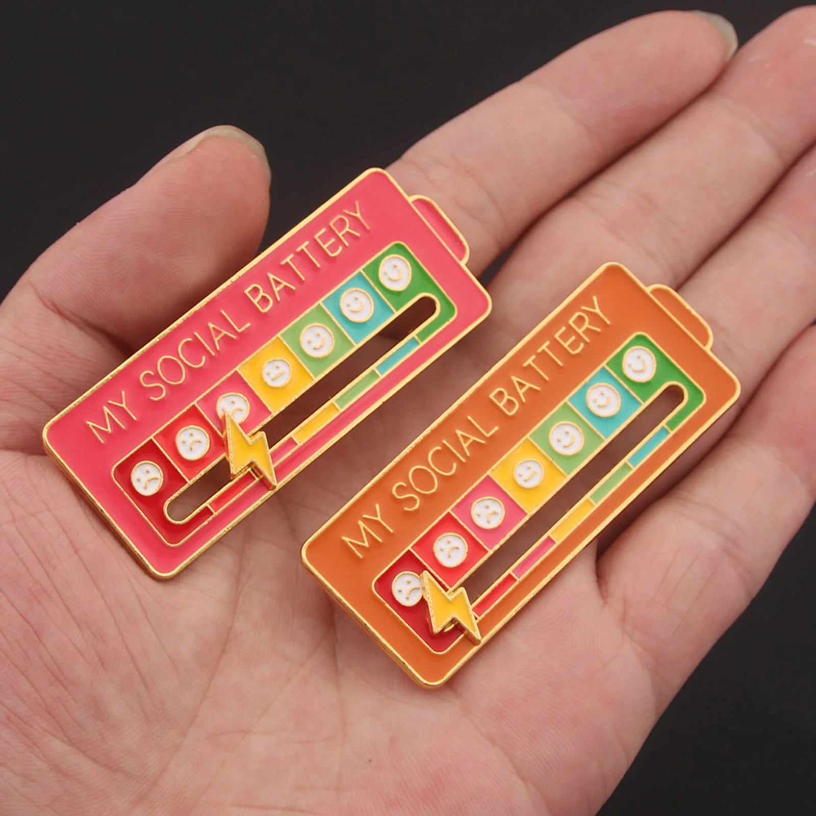Enamel Mood Battery Brooch Pin Set