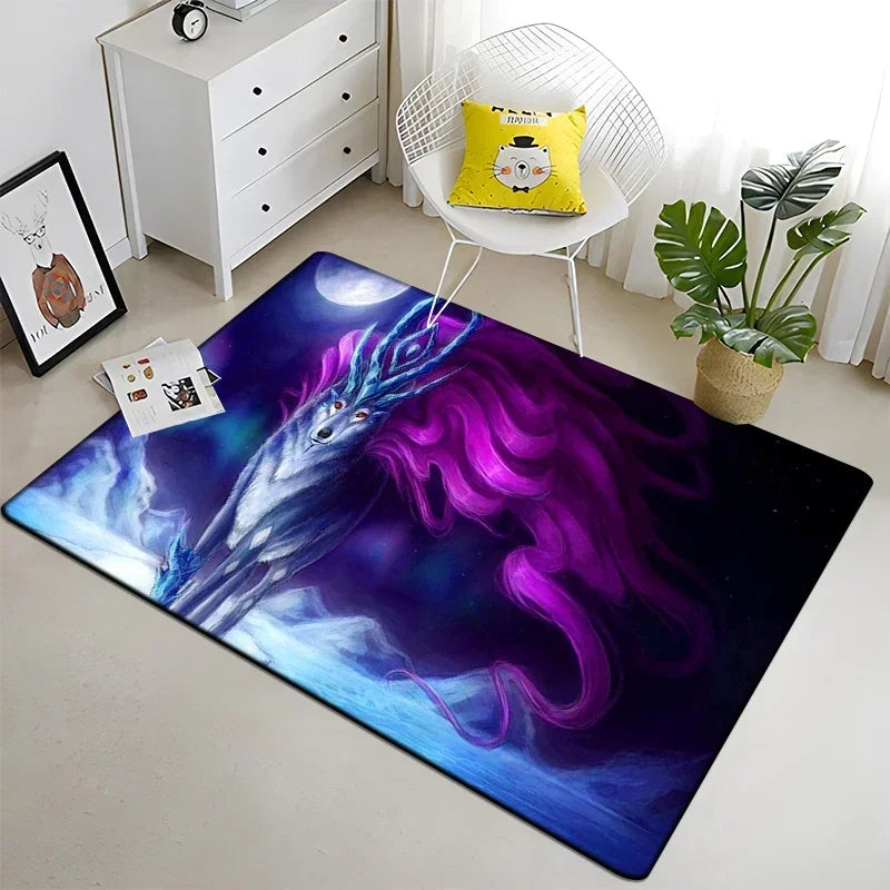 Wolf Moon Pattern Non-Slip Area Rug