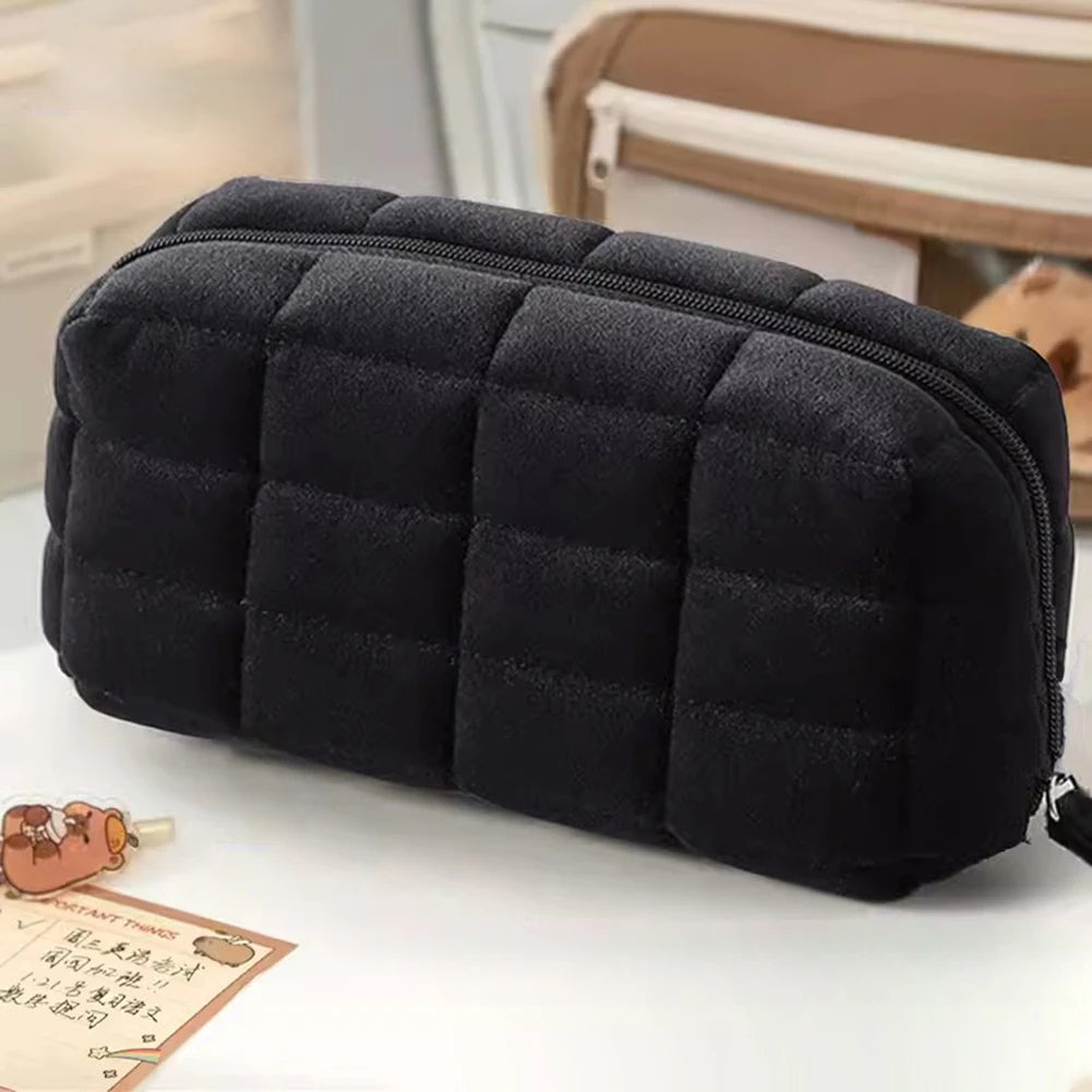 Plaid Quilted Large Pencil Pouch