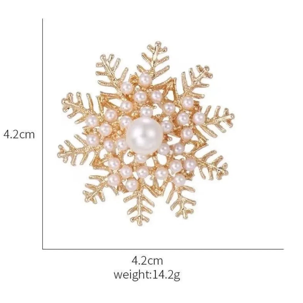 2pc Elegant Pearl Snowflake Brooch Set