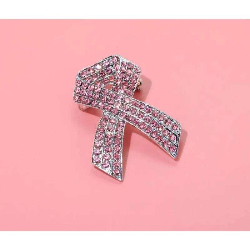 2pc Full Diamond Pink Ribbon Brooch