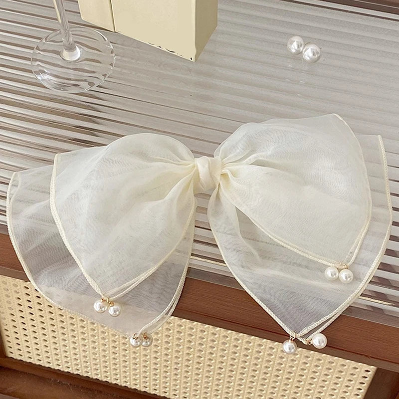 Korean Pearl Bow Silk Mesh Hairbands