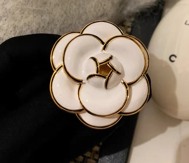 French Retro 3D Camellia Flower Brooch