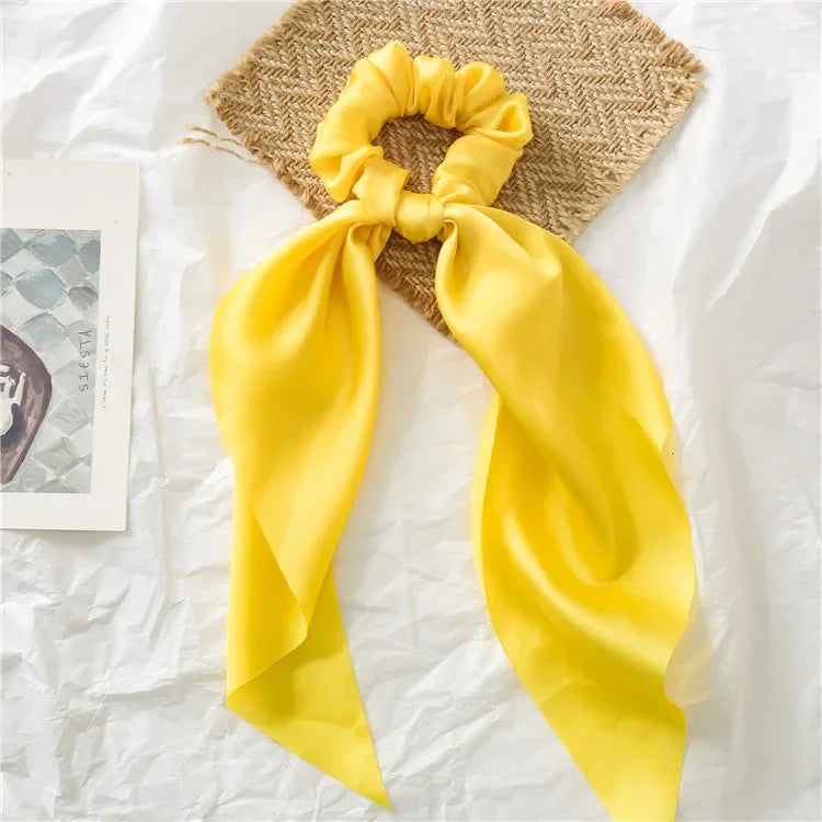 Sweet Long Ribbon Satin Bow Scrunchies