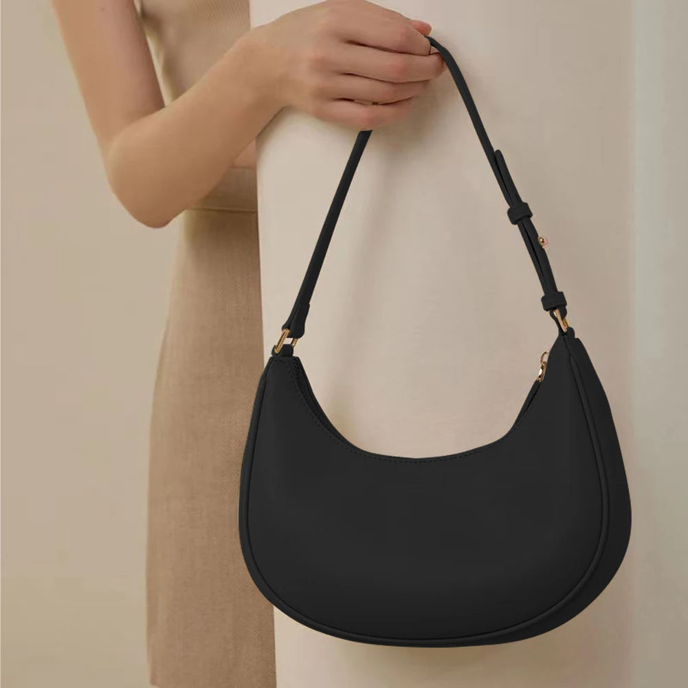 PU Leather Half Moon Hobo Underarm Bag