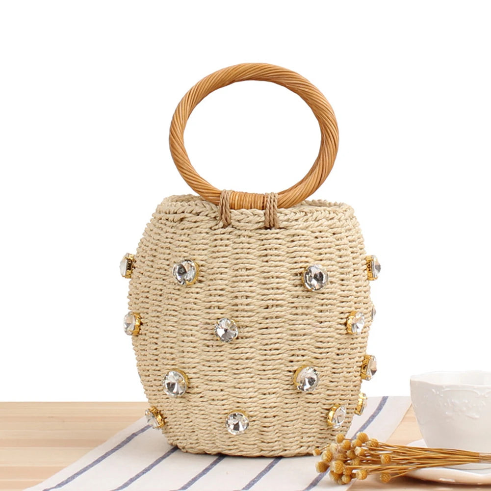 Women’s Rhinestone Woven Tote Bag