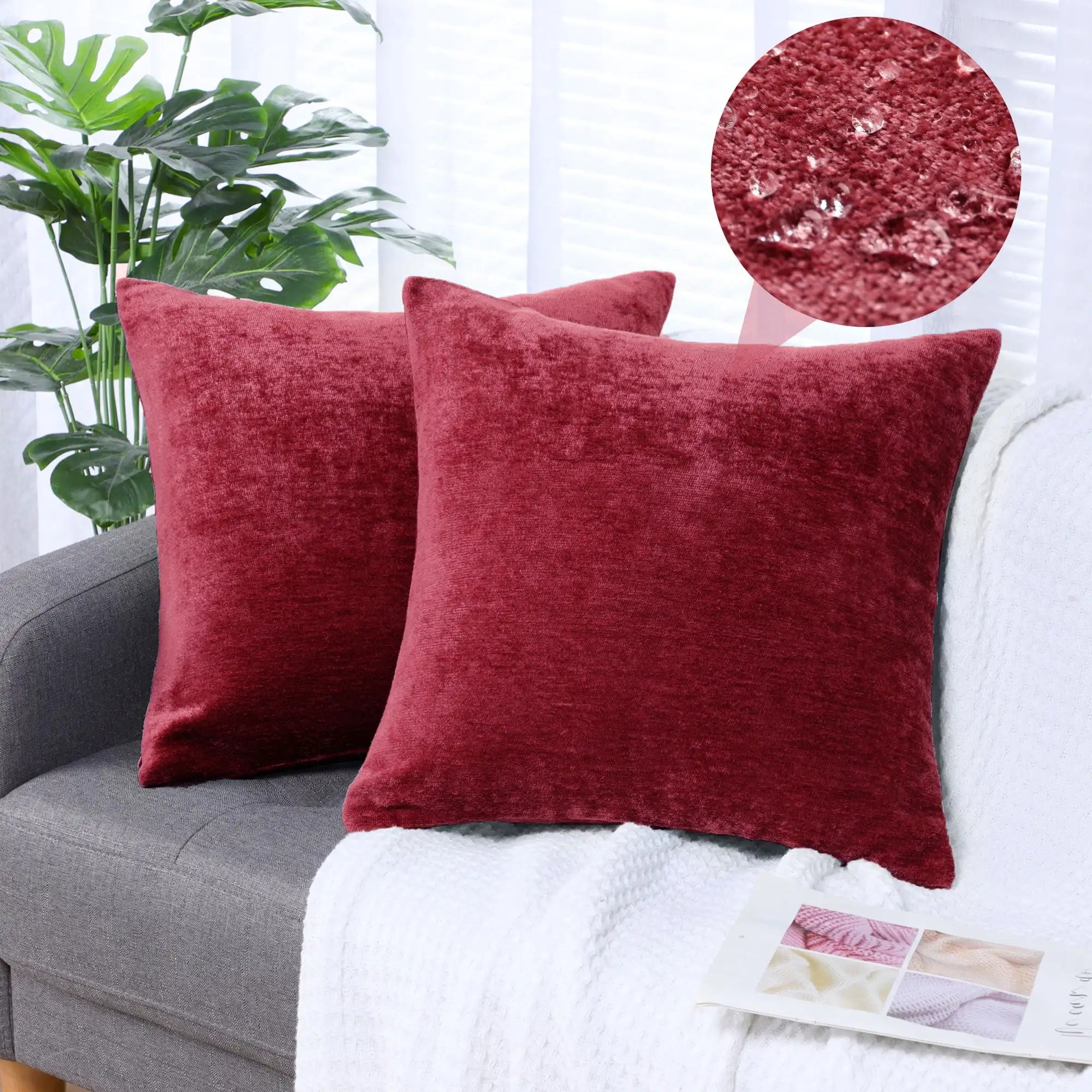 Burgundy Water Repellent Pillow Covers 20x20