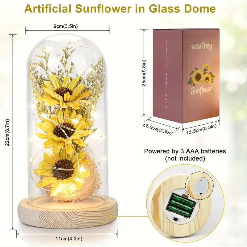 Artificial Sunflowers in Glass Dome LED