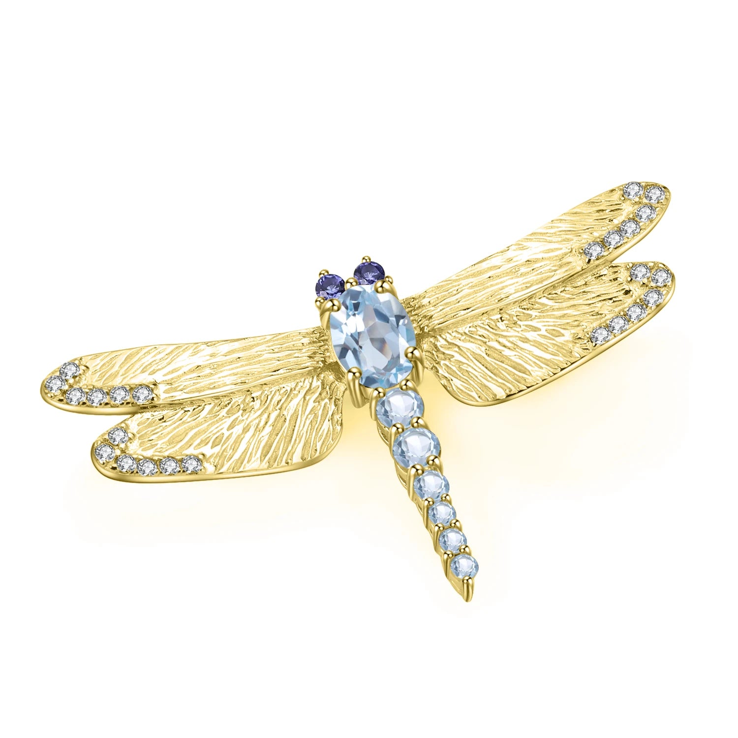 GEM'S BALLET Blue Topaz Dragonfly Brooch